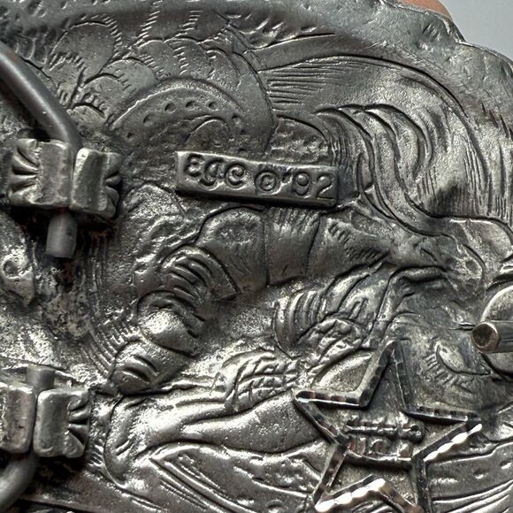 Vintage Ege 1992 Western Rodeo Cowboy Saddle Bronc Rider Belt Silver Buckle - Picture 6 of 9
